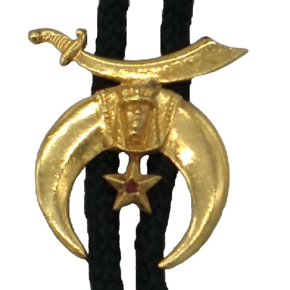 Vintage Masonic Star Shriners Crest, Star & Sword Freemasons Black Bolo Tie